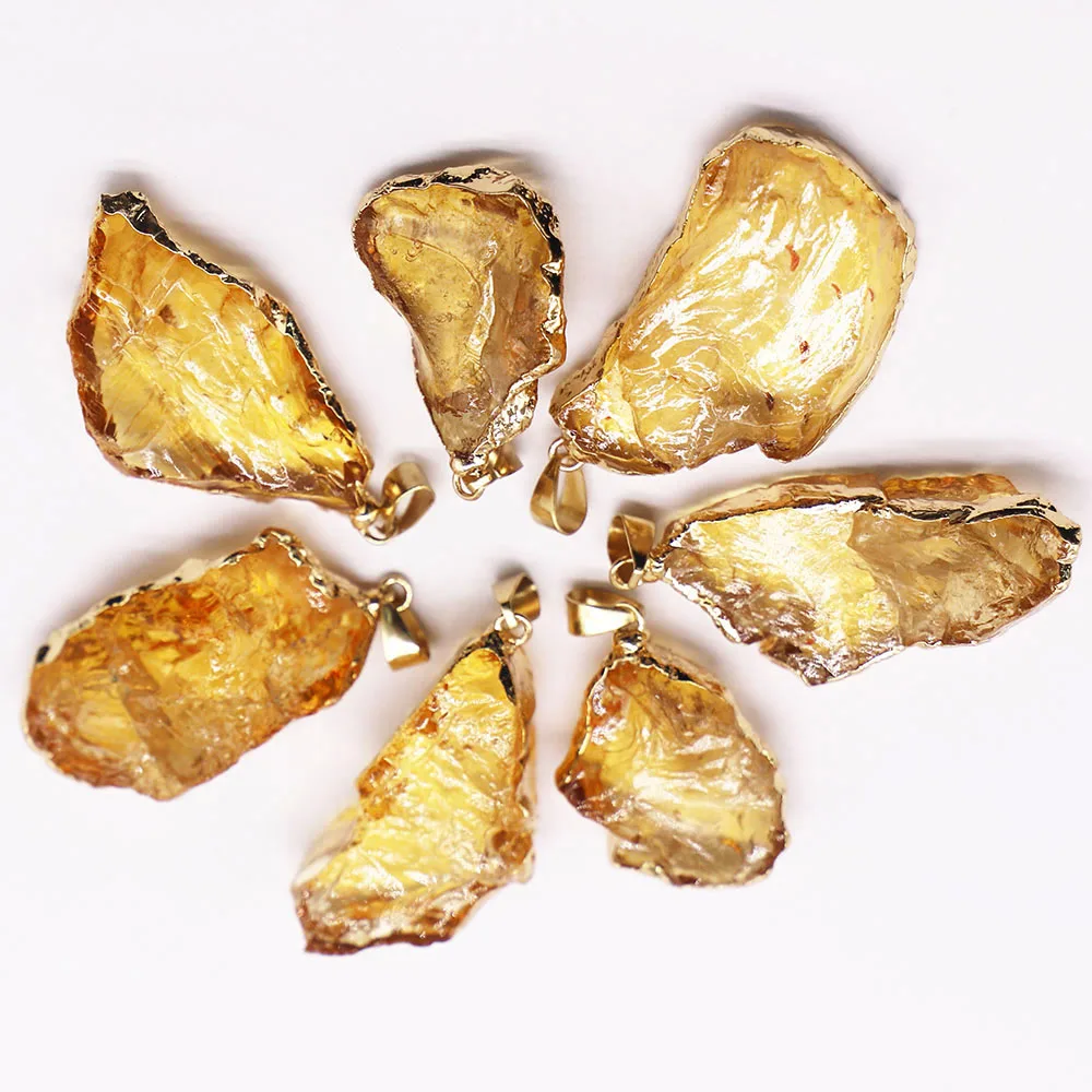 Natural Raw Mineral Jindian Topaz Necklace Pendant Irregular Phnom Penh Sweater Chain DIY Jewelry Accessories Wholesale 7Pcs/Lot