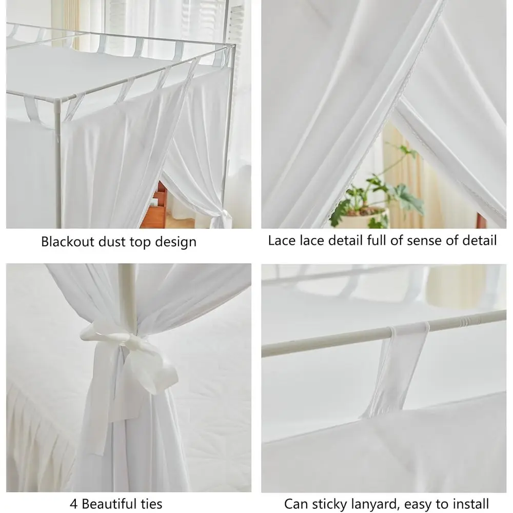 King Size Canopy Bed Curtains with Ties and Tie-backs for Windproof & Light-Blocking Bedroom Decor