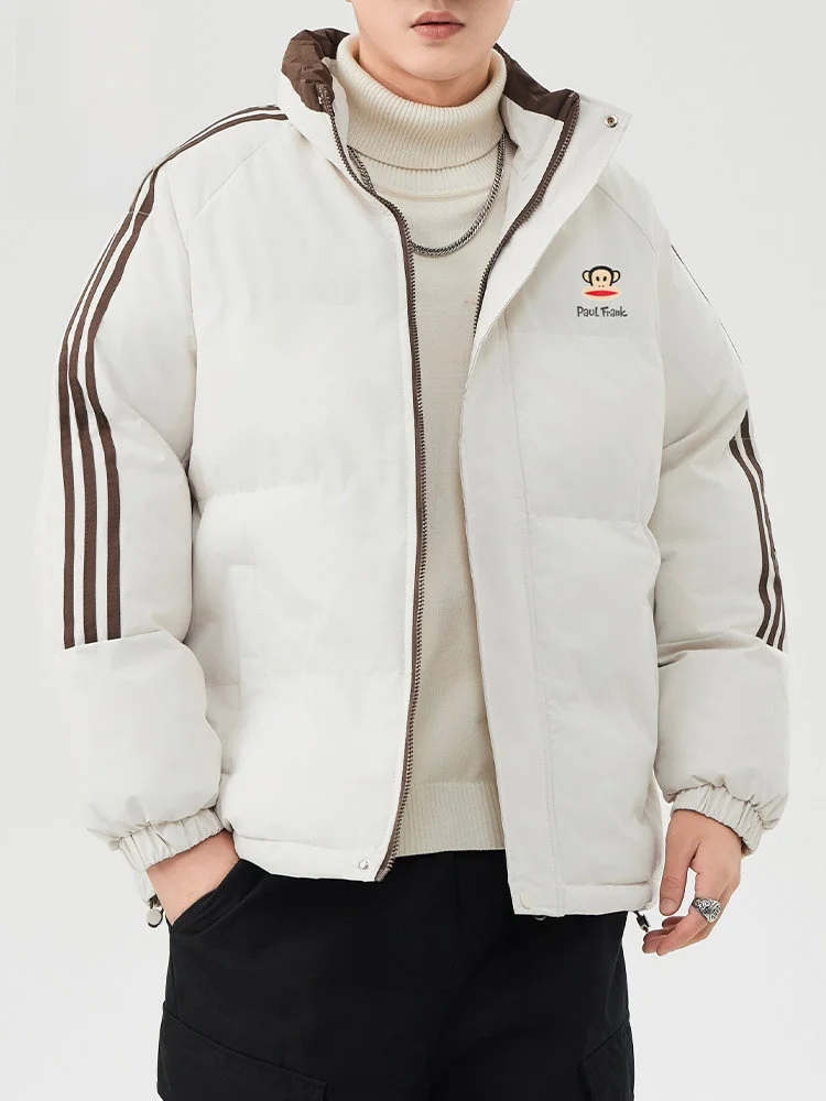 

Мужская зимняя куртка Paul Frank из утолщенного хлопка с полосатыми вставками, свободного кроя, с воротником-стойкой, для защиты от холода, молодежная, модная, из полиэстера.