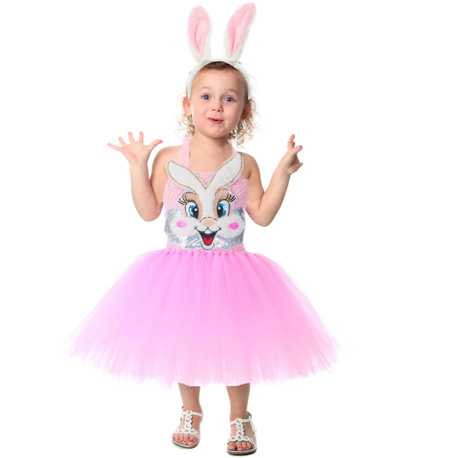 

Kids Child Baby Girls Princess Pageant Dress Sleeveless Cute Rabbit Party Cosplay Tutu Dresses With Headband Set