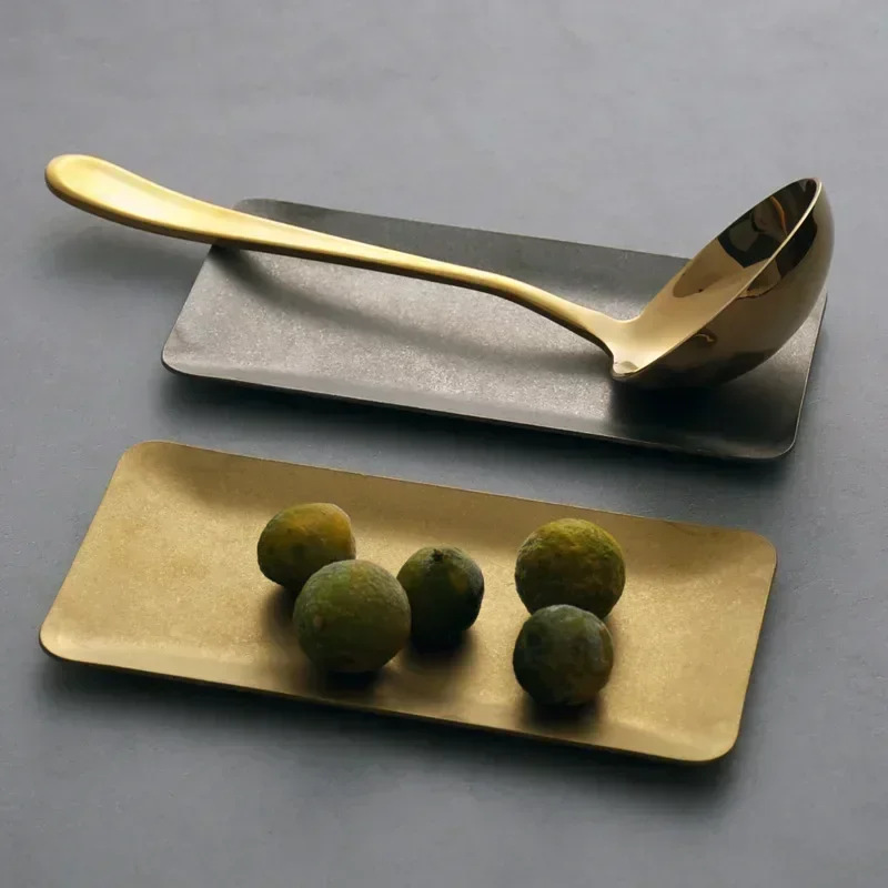 Japanese style retro metal small plate gold and silver creative 304 stainless steel towel dish dessert dish jewelry storage tray image 2