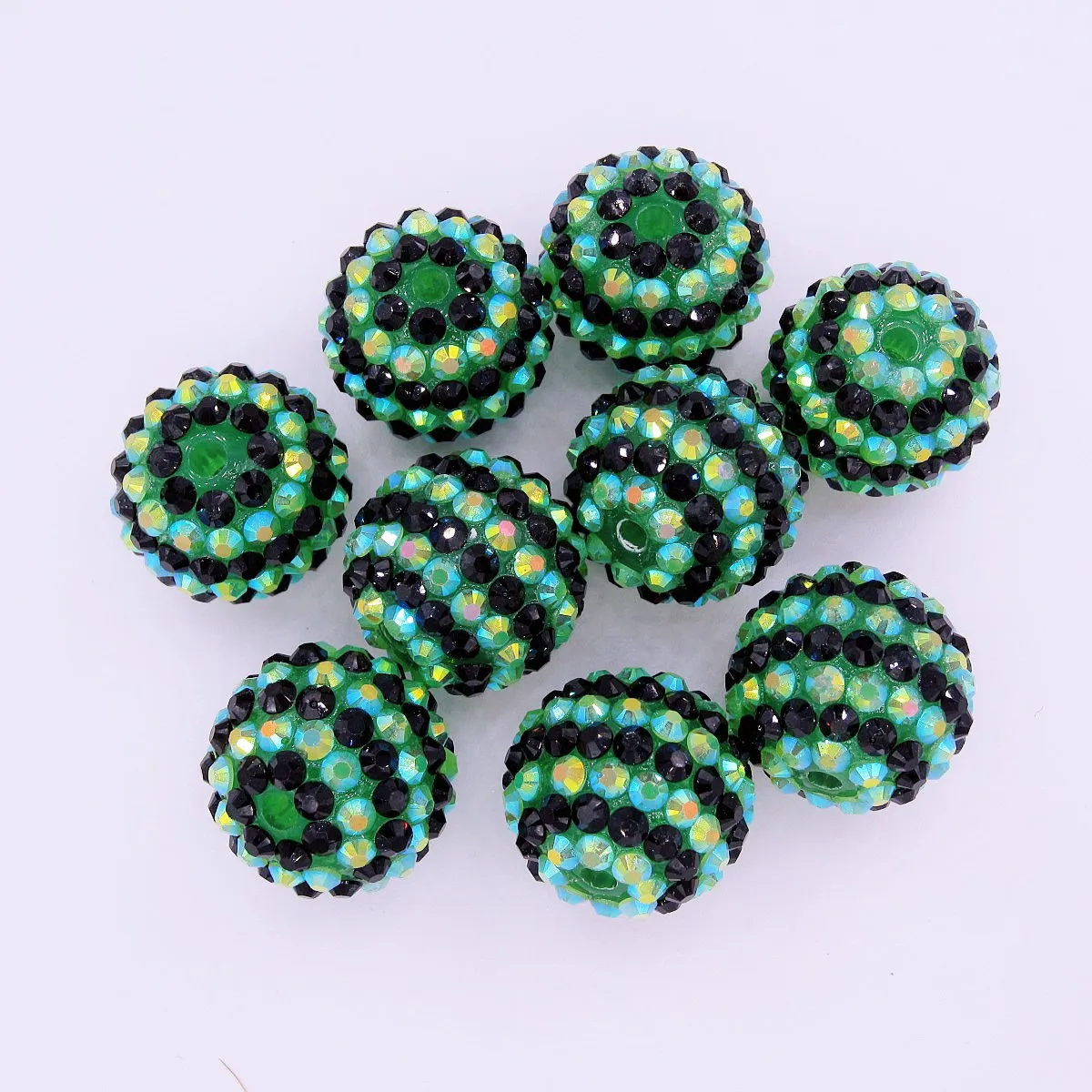 New Design 50PCS 20MM Green-Black Two-tone Striped Acrylic Rhinestone Beads Girls DIY Beaded Necklace Making Jewelry Accessories