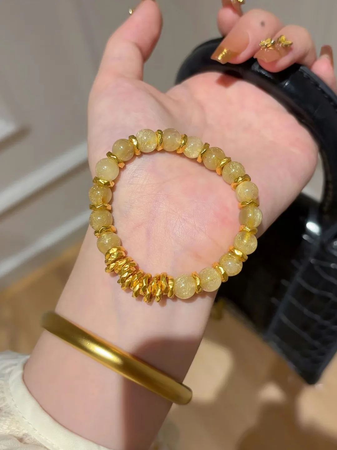 gold-store-sand-gold-simulated-gold-broken-gold-yellow-crystal-women's-bracelet-high-end-feeling-bracelet-girlfriend-gift