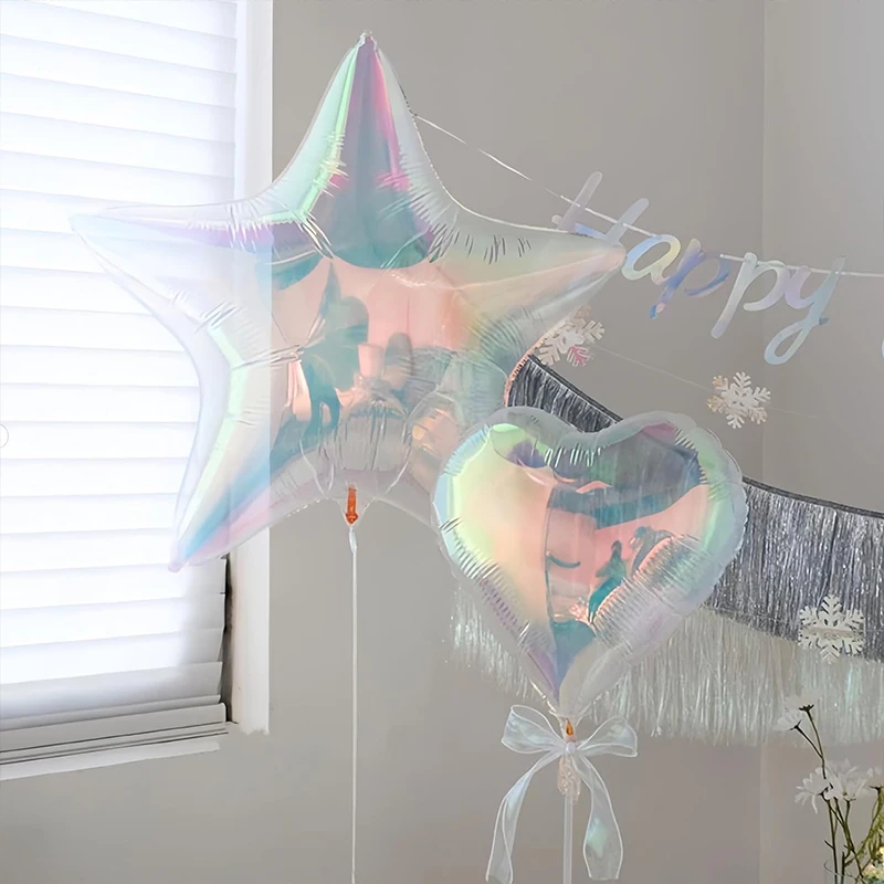 6 sztuk 19-calowych foliowych okrągłych balonów w kształcie serca w kształcie gwiazdy Przezroczysty, przezroczysty, opalizujący balon na motyw syreny Dekoracje ślubne na przyjęcie urodzinowe — zdjęcie 4