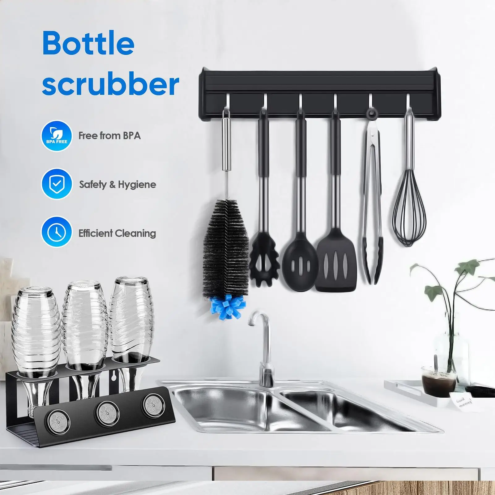 

Щетка для чистки бутылок, длина 31 см, щетка для чистки бутылок, очиститель для мытья, многоразовые кухонные аксессуары, скруббер, инструмент с мягкой губкой