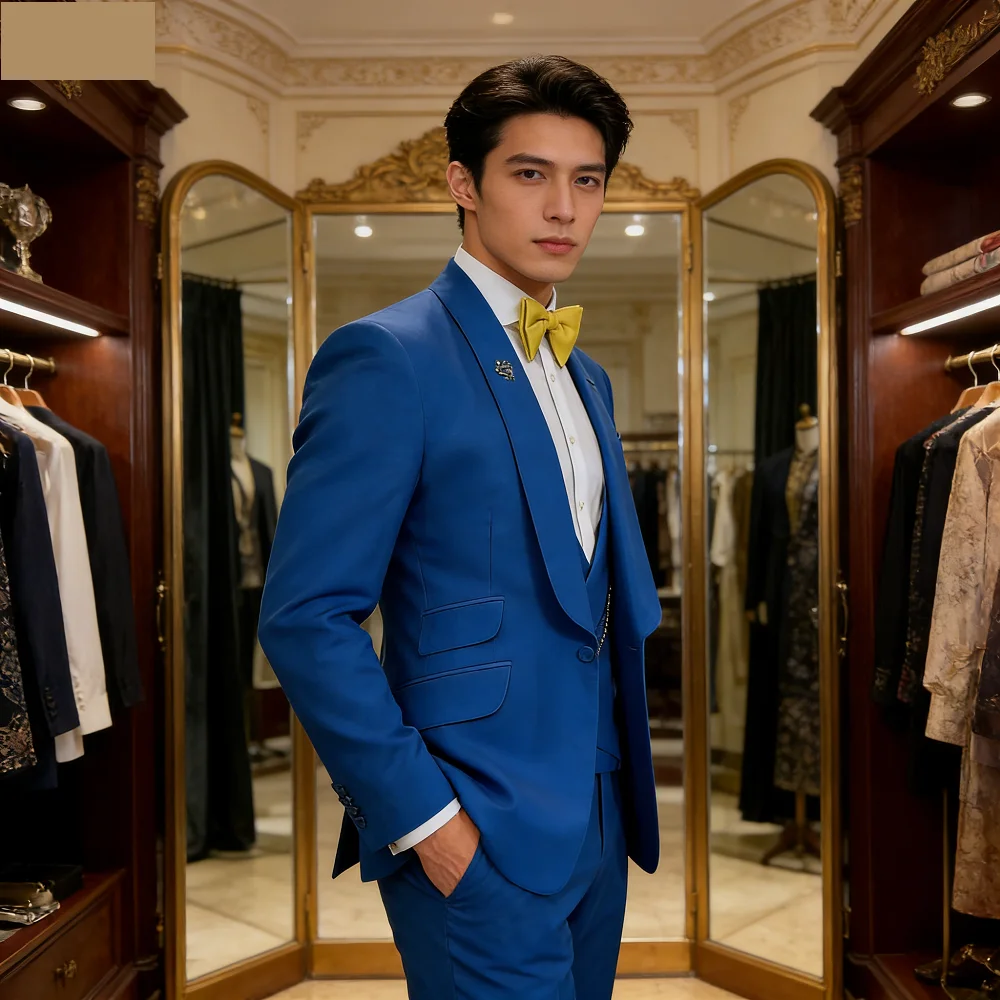 

Yellow Slim Fit Men's Terno Lapel Xale Smoking Formal Suit Vest And Blazer Male Grooming Wedding Attire Best Man's Suit