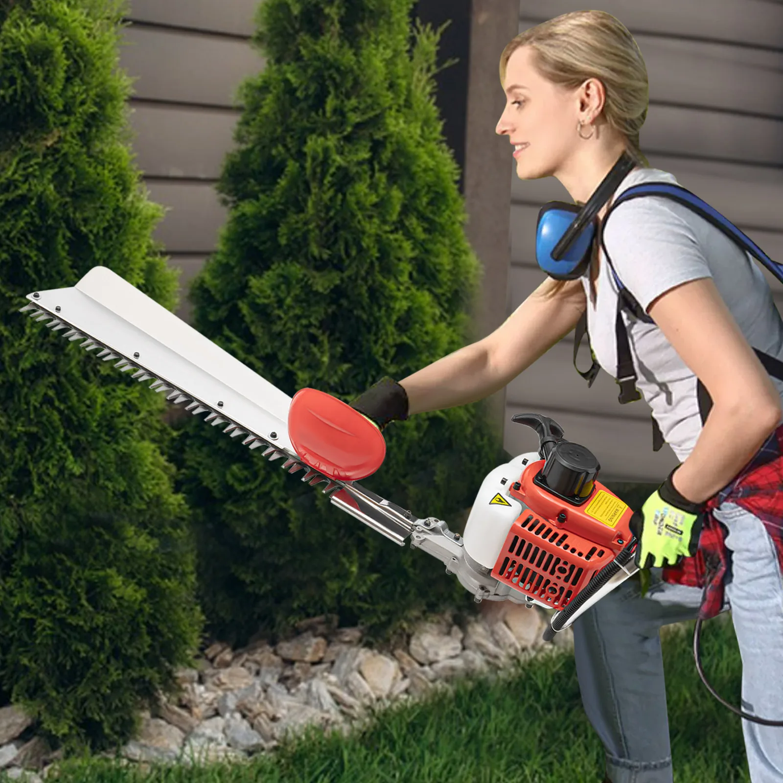 

22.5CC Gasoline Single Edge Hedge Trimmer 2 Stroke Garden Bush Trimmer Tool 650W Electric Hedge Trimmer 7500R Single-cylinder Air-cooled for Flowerbed Pruning, Landscape Pruning, Tea Harvesting