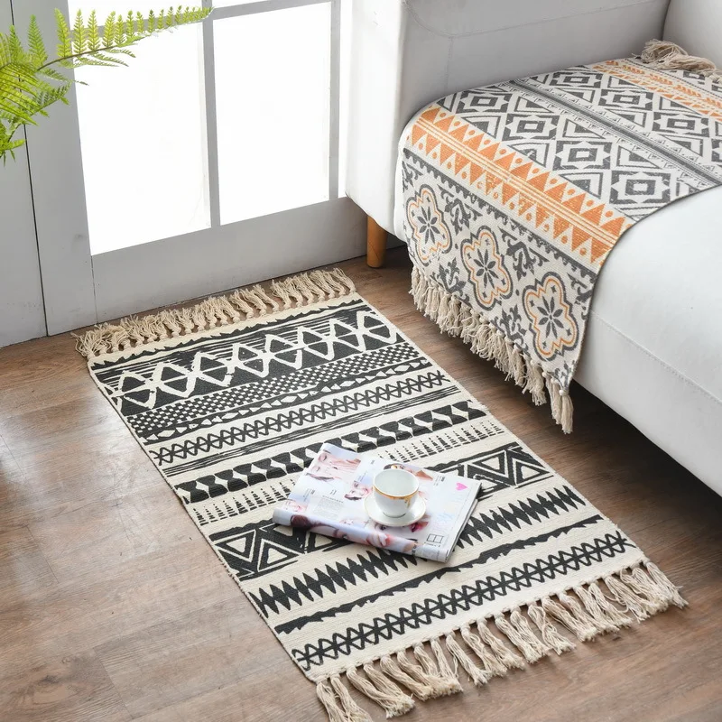 Macrame Cotton Linen Carpet 60x90cm Non-slip Geometric Printed Floor Mat Doormat Livingroom Bedroom Carpets Area Rug