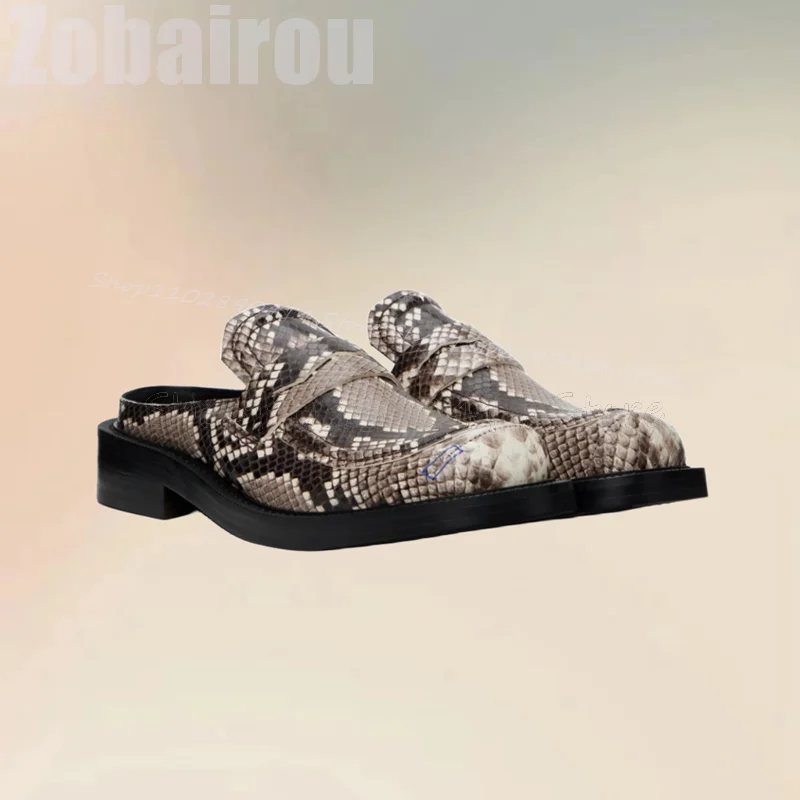 Snakeskin Print Round Toe Men Slippers Fashion Slip On Men Shoes Luxurious Handmade Party Feast Banquet Office Men Casual Shoes