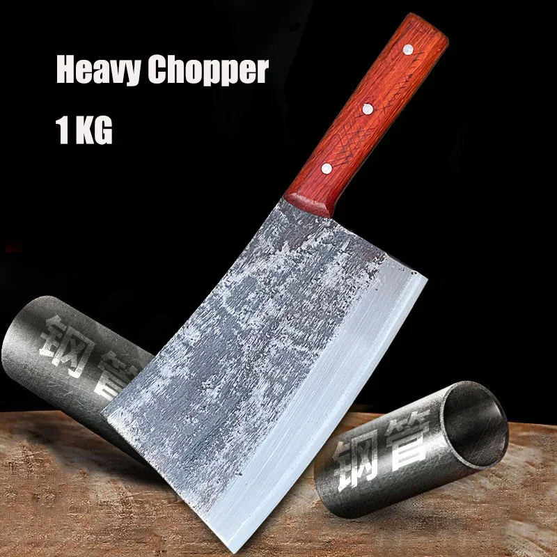 Handmade Forged 1 KG Heavy Chopping Knife High Hardness 58HRC Chopper Bone Cutting Knife Big Bone Chopping Knives Cleaver Tools