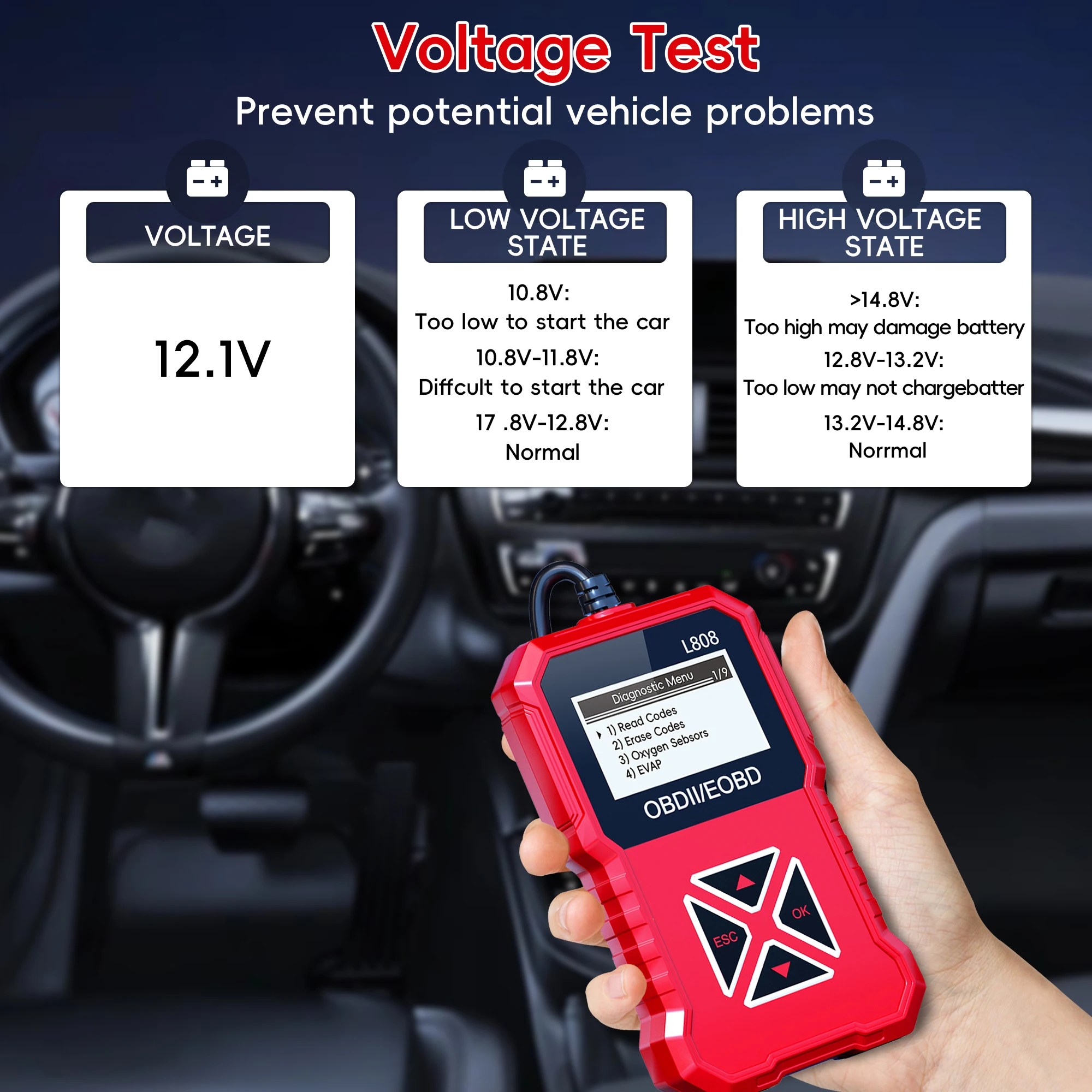 أداة تشخيص الماسح الضوئي obd2، قارئ رمز المحرك، أداة مسح ضوئي تشخيصي للسيارة بفحص المحرك التلقائي الاحترافي #5