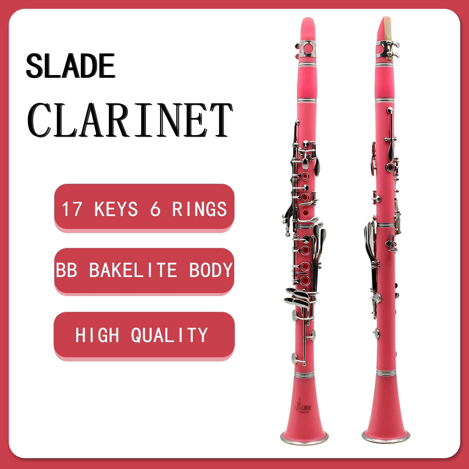 SLADE Clarinet Bb 17 Keys 6 Rings Clarinet Blackwinds Pink Clarinetto Portable Clarinet Professional Woodwind Instruments