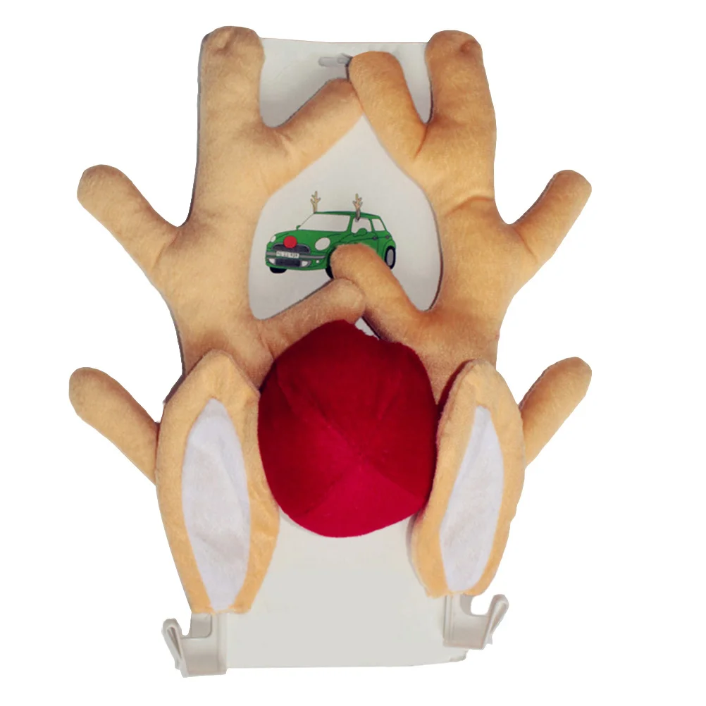 قرون السيارة مع أنف زينة عيد الميلاد للسيارة مجموعة تزيين السيارة المتينة سهلة التركيب ولا حاجة لأدوات