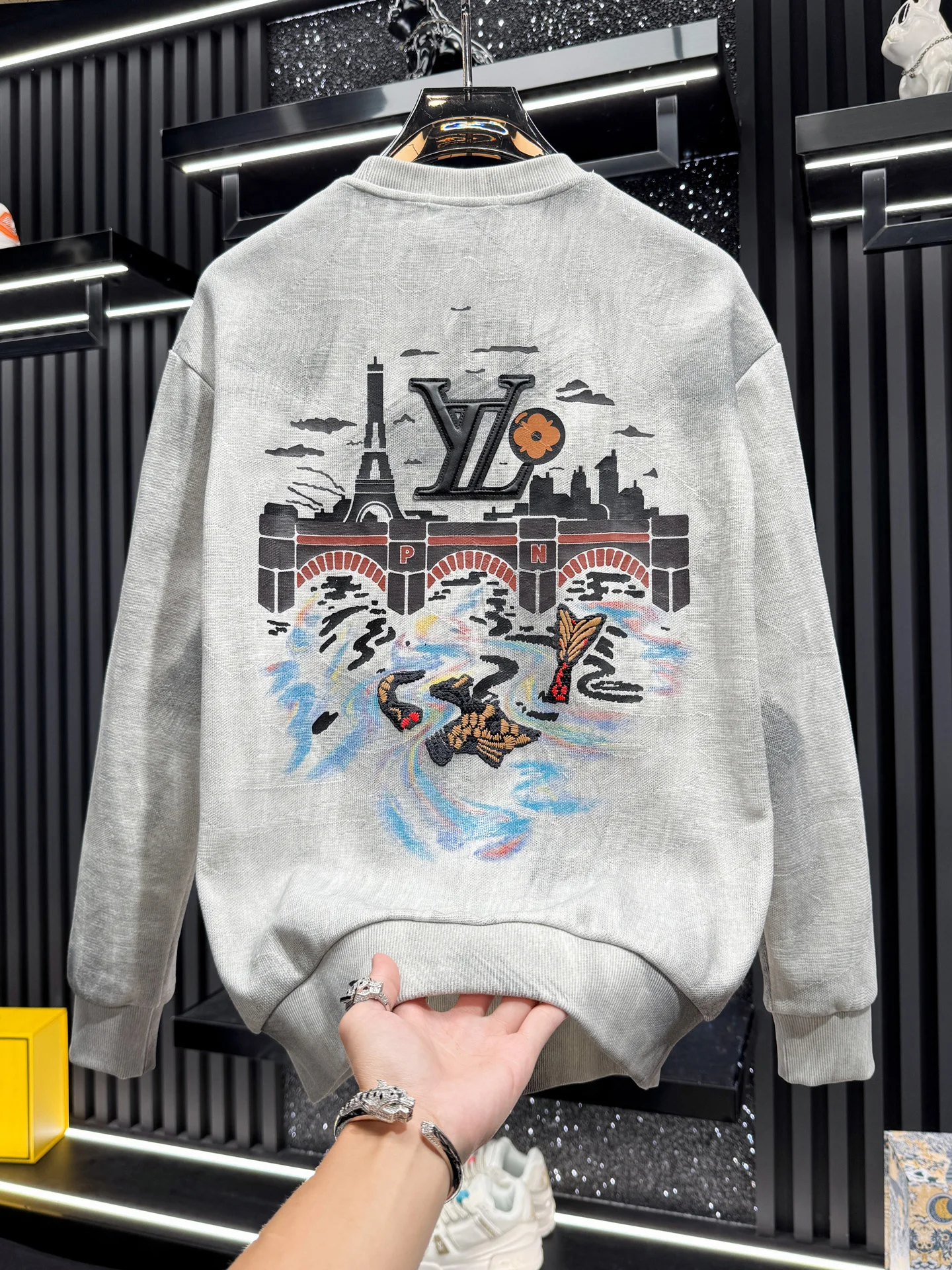 

Casual Loose Long Sve round Ne Sweatirt Men's Versatile Top High End Print European Sle Spring Autumn New Arrival