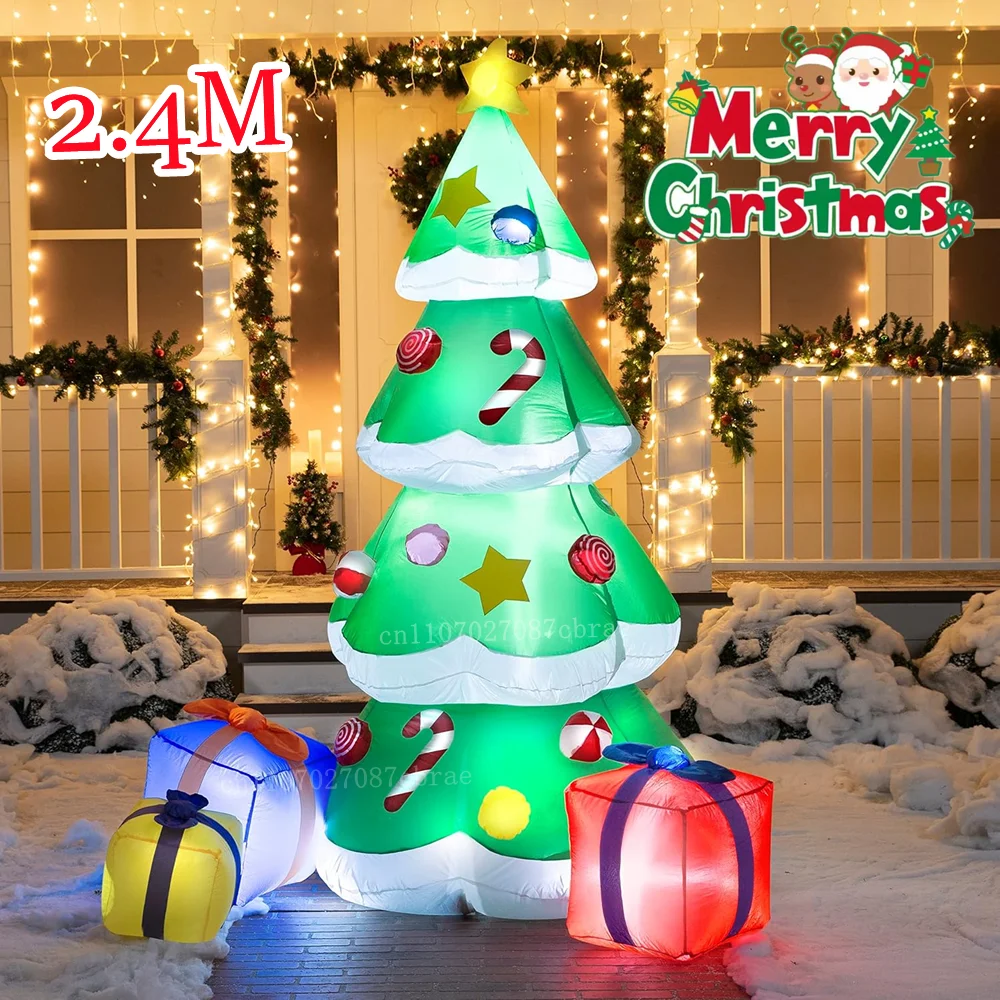 شجرة عيد الميلاد العملاقة القابلة للنفخ بطول 8 أقدام مع 3 عبوات هدايا، أضواء LED مدمجة لتزيين عطلة الفناء الداخلي والخارجي
