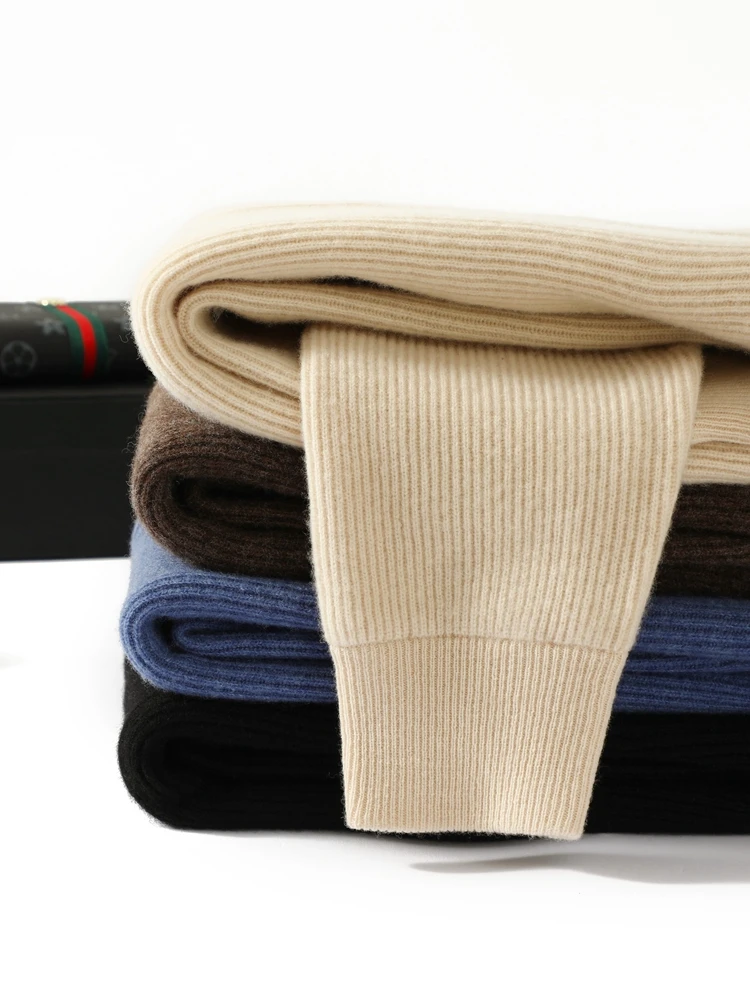 2025 أساسيات الرجال 100% ميرينو الصوف سترة الخريف الشتاء سترة سميكة فضفاضة غير رسمية لينة الدافئة وهمية الرقبة تريكو الملابس القمم