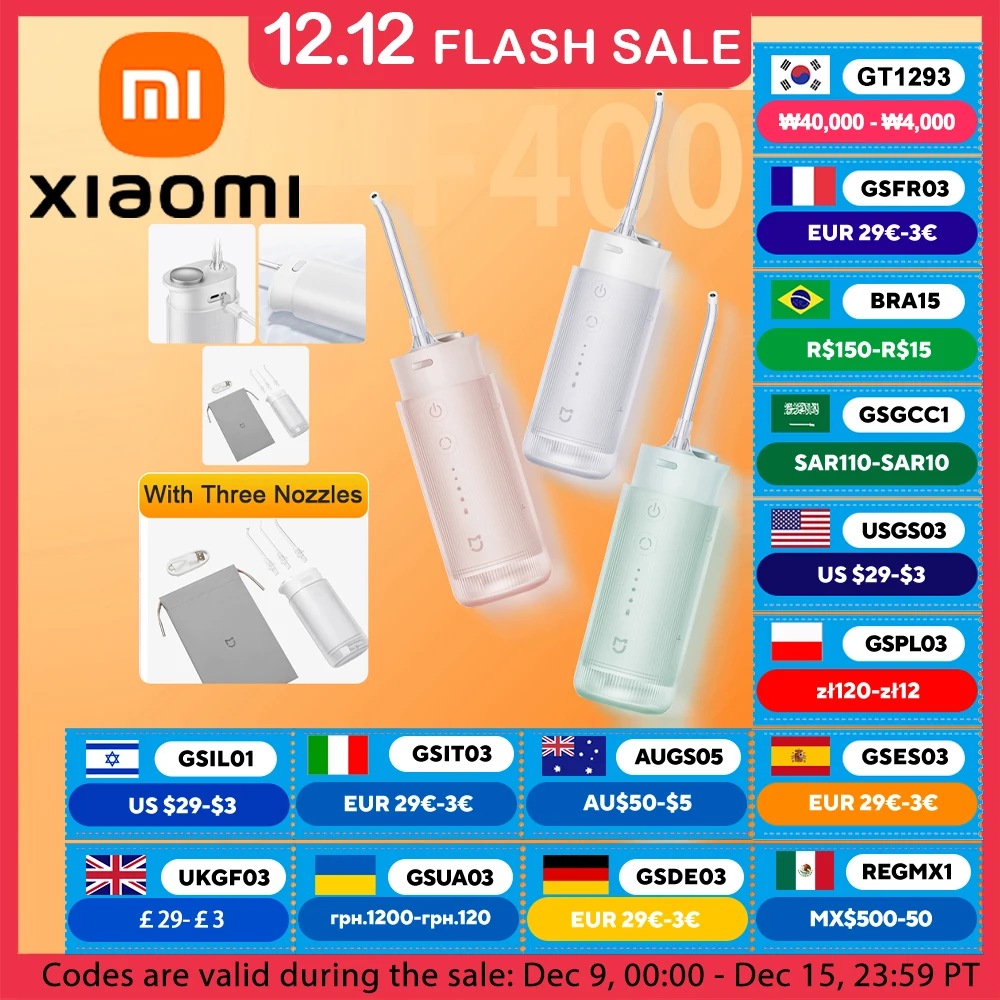 XIAOMI MIJIA F400 Oral Irrigator,Cordless Portable 4 Mode 200mL Rechargeable Flossers,IPX7 Waterproof Electric Oral Waterflosser