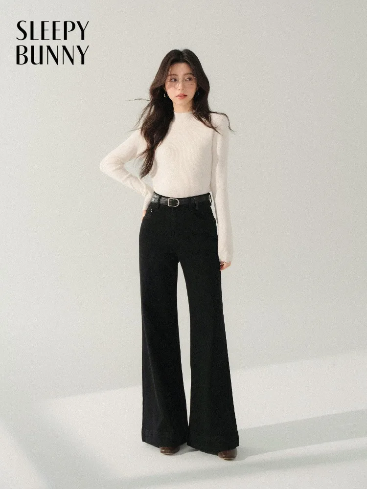 

Винтажные потертые широкие джинсы с высокой талией, расклешенные джинсовые брюки с драпировкой, женские повседневные весенние длинные брюки, элегантные женские брюки в стиле ретро