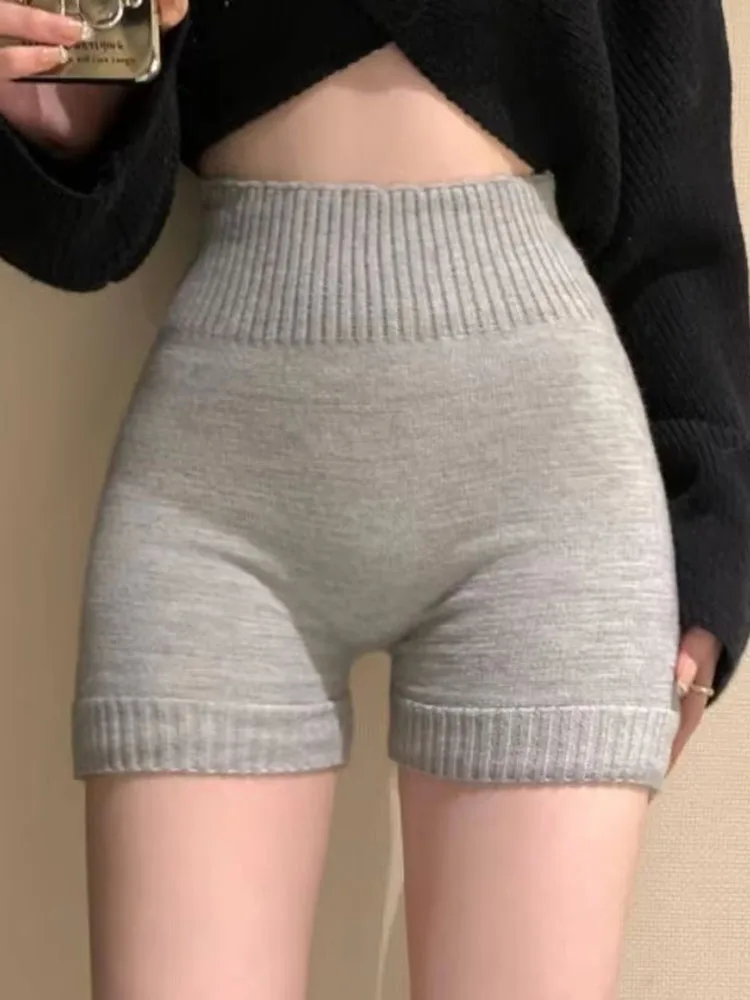 Knitted Warm Shorts For Women Korean Fashion Short Mujer High Waist Casual Solid Color Y2k Pants Pantalones Cortos De Mujer