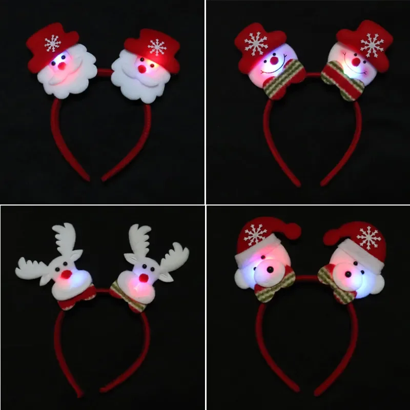 20pcs Red Santa Claus Hair Hoop Led Band Light Up  Headbands Party  Accessories  Decoration    Navidad Wedding Festival