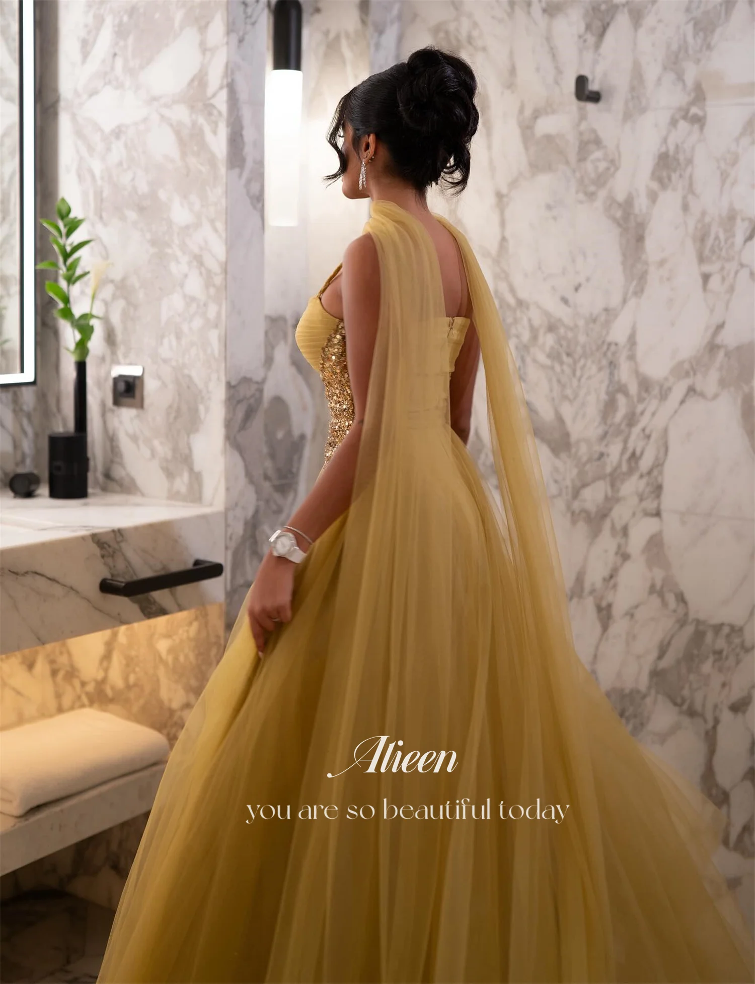 Aileen Abiti da donna personalizzati per occasioni speciali Abiti da festa Abito da ballo a trapezio Scialle Abito da sera da donna con paillettes