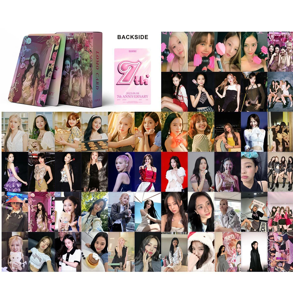 Kpop Laser Card Black and Pink Album Photocards JISOO JENNIE LISA ROSE Collectible LOMO Card Set Fans Collection Photocards Gift