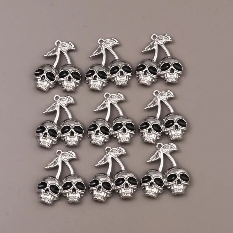 5pcs New Skeleton Cherry Enamel Charms Halloween Y2K Style Pendants For Making DIY Findings Accessories Necklace