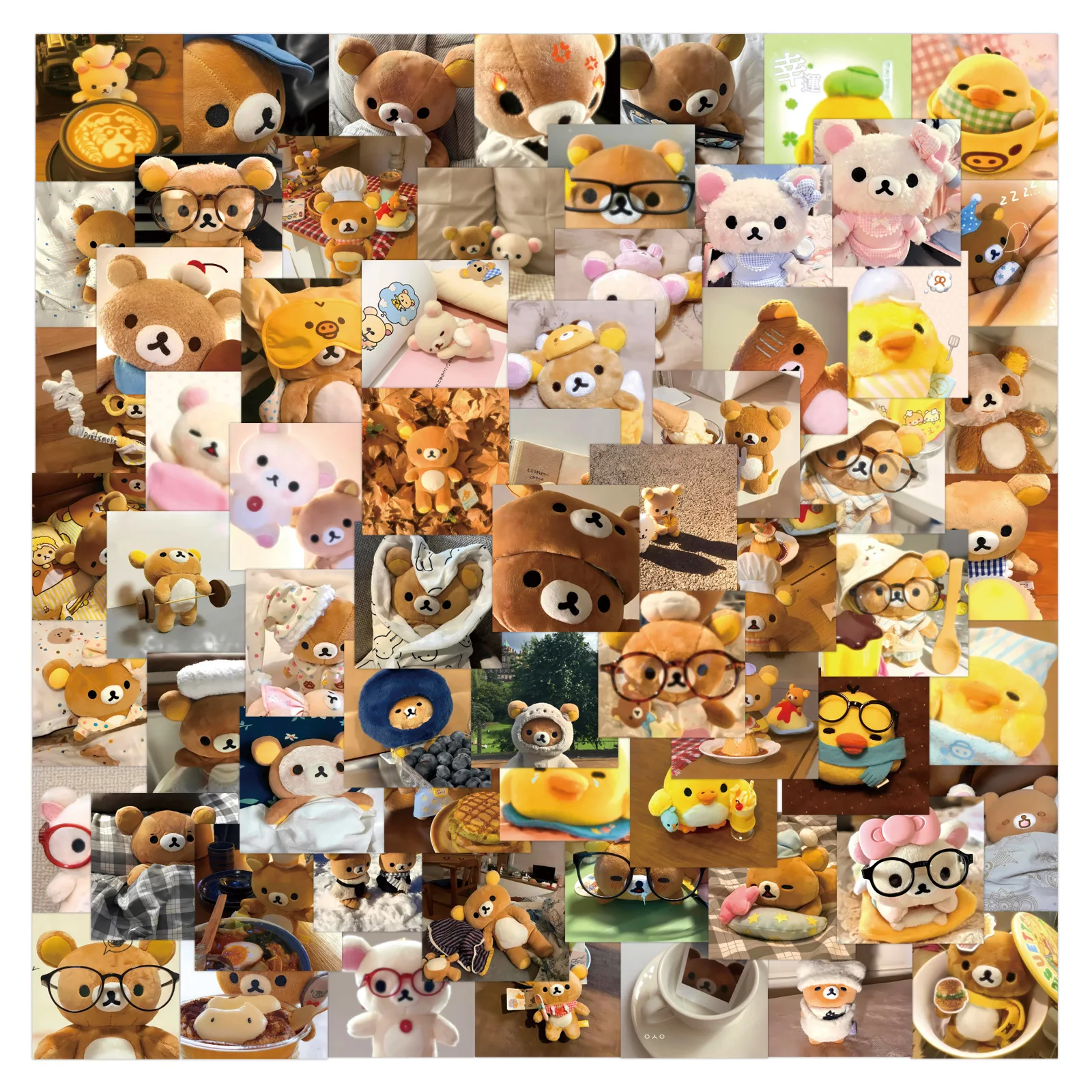 75pcs Cute Rilakkuma Stickers Kawaii Bear Yellow Duck Cartoon Decals Laptop Water Bottle Luggage Skateboard Decor Gift