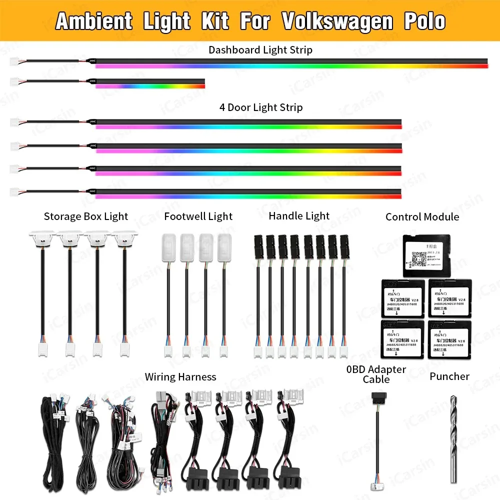 64 Colors Dynamic Ambient Light for VW Polo MK5 GTI 2010 - 2016 Interior LED Lighting Upgrade Kit Accessories