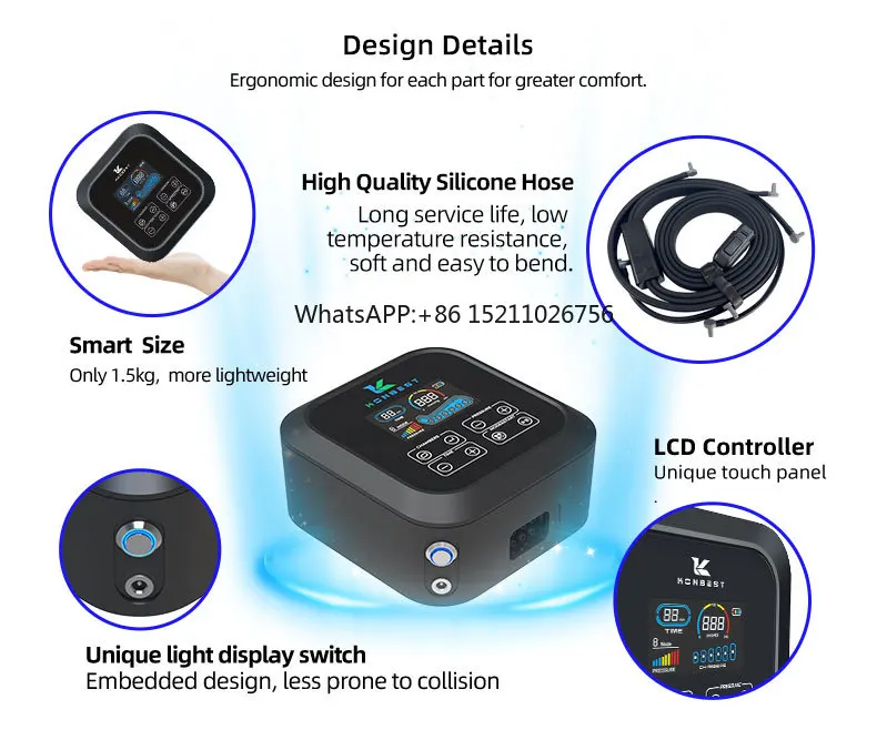 8-Chamber Pneumatic Air Compression Wireless Rechargeable Portable Leg Massager Timing Control 30-260mmHg Pressure Arm Massage