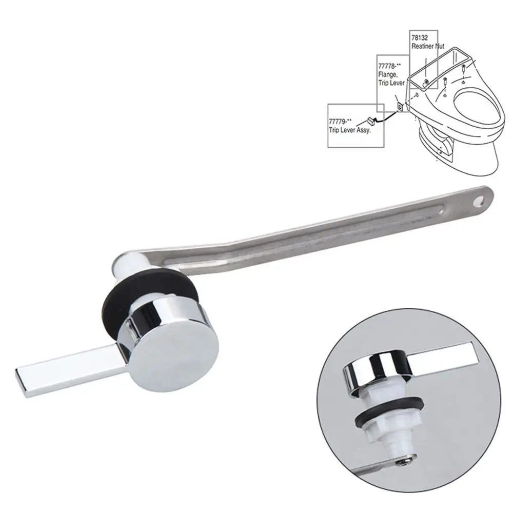 Side Mount Toilet Flush Handle Stainless Steel Pull Rod Water Tank Side Handle Toilet Trip Lever Plumbing Replacement