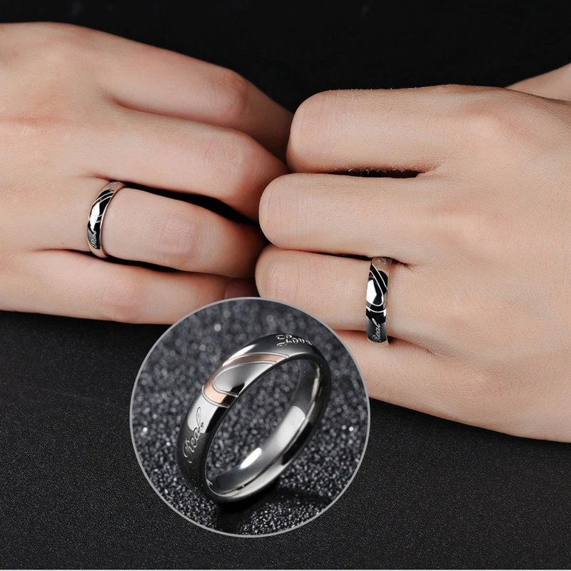 الفضة اللون زوجين خاتم جودة الفولاذ المقاوم للصدأ القلب التحالف الدائري للنساء الرجال كامل الحجم 4-15 هدية لمحبي