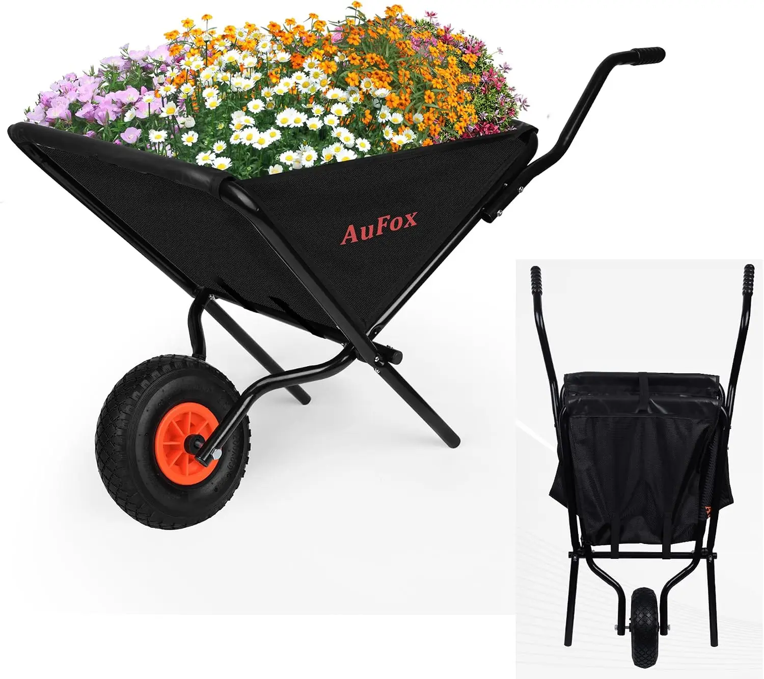Folding Collapsible Utility Cart Garden Wheelbarrow 13 Inch Wheel
