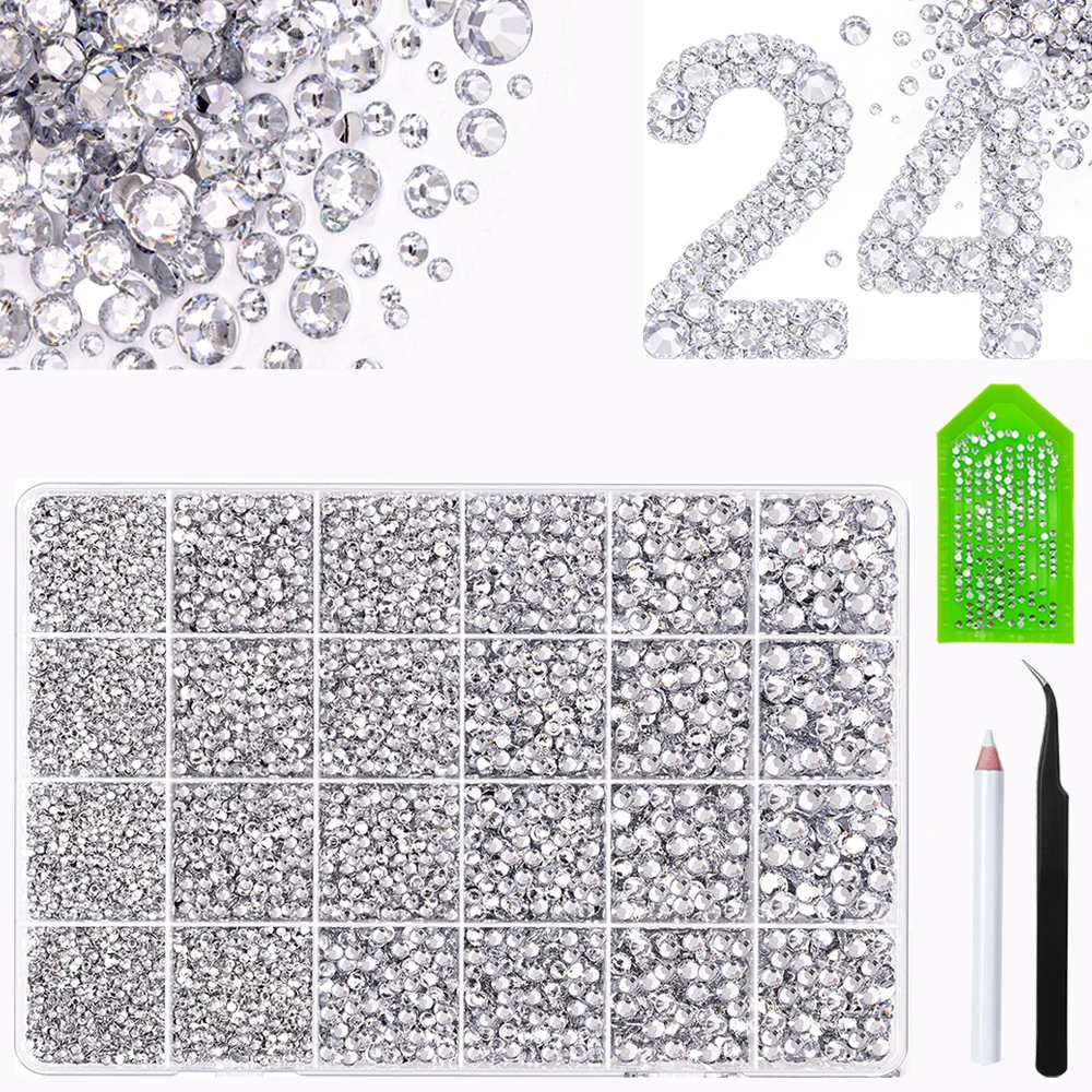 24 Colores de Piedras de Resina para Decoración, Gemas Planas Plateadas Transparentes para Arte con Diamantes, Kit de Decoración con Cristales