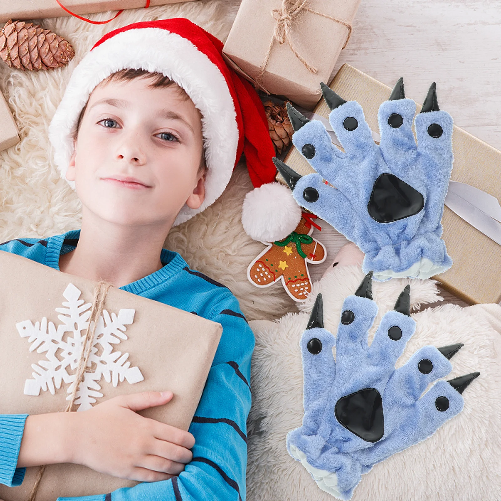 Gants de noël à griffes de dinosaure, 1 paire, gants chauds et épais avec paume d'animaux pour jeu de rôle, accessoire de fête d'hiver, équipement d'équitation