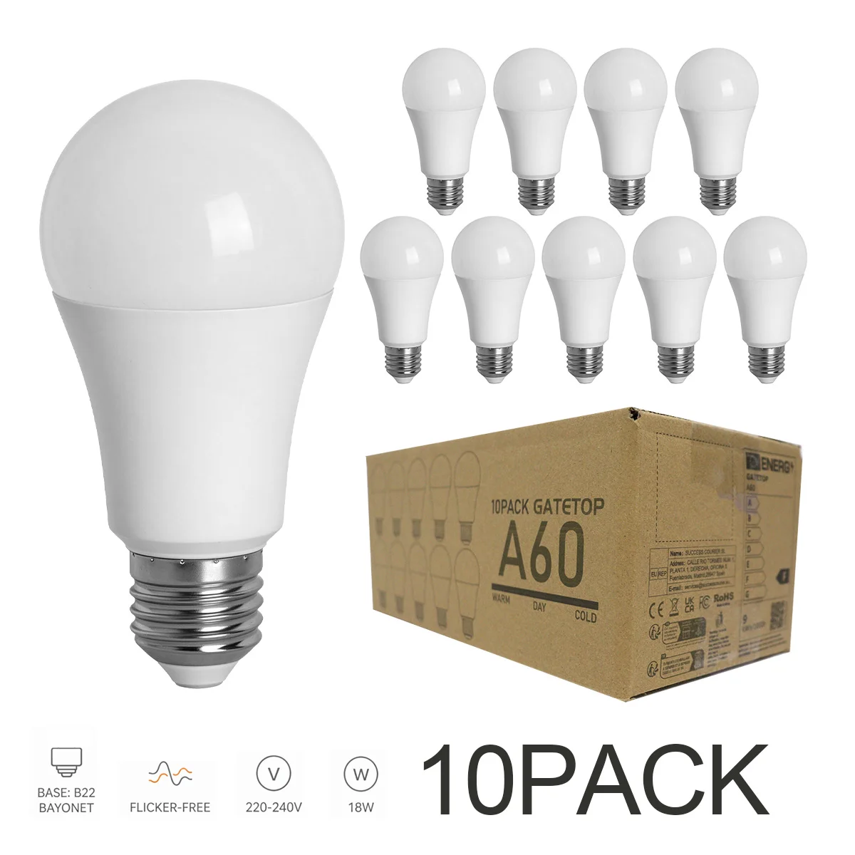 10Pack E27 18W LED Bulb Energy Saving High Power 1620LM AC220-240V 3 Color Options 3000K/4000K/6000K Home Indoor Lamp