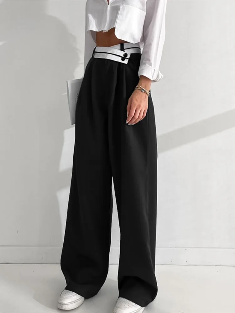 Autumn Commuting Contrast Suit Pants Women's Comfortable Casual Draped Mop Pants Wide-leg Trousers Design Mid-waist Trousers