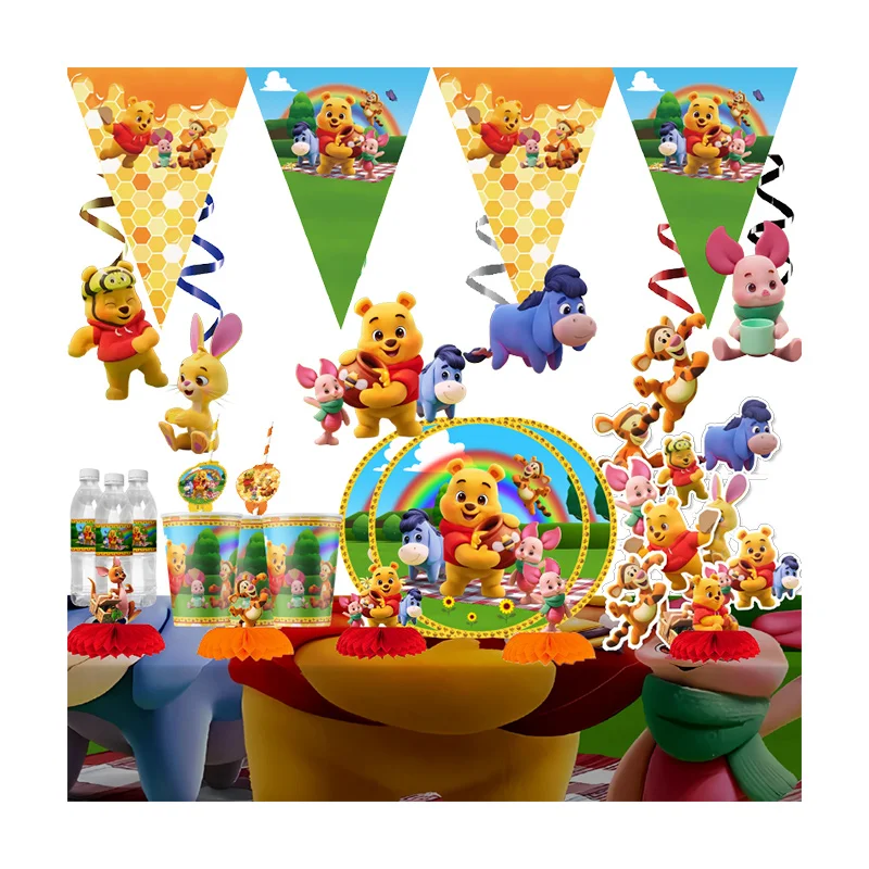 Cartoon Winnie the Pooh Theme  Birthday Party banner Decorations Paper Cup Plate Straw Baby Shower Kids Birthday Party Supplies