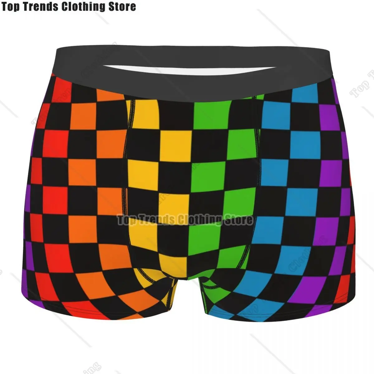Rainbow Checkerboard Checked Pattern Boxer Shorts For Men 3D Printed Underwear Panties Briefs Soft Underpants