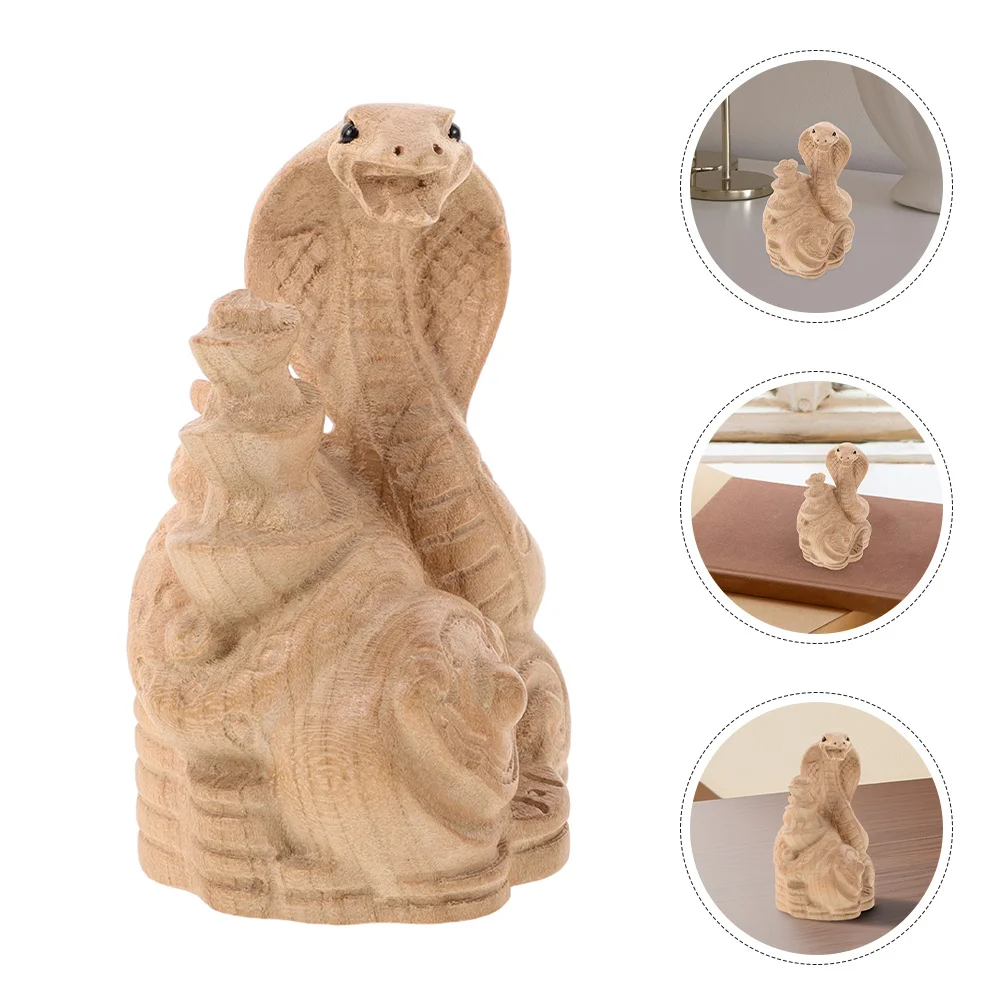 

2Pcs Year of The Snake Wood Carving Ornaments Tassel Decorative Lucky Snake Statue Home New Year Decor Chinese Zodiac Animal