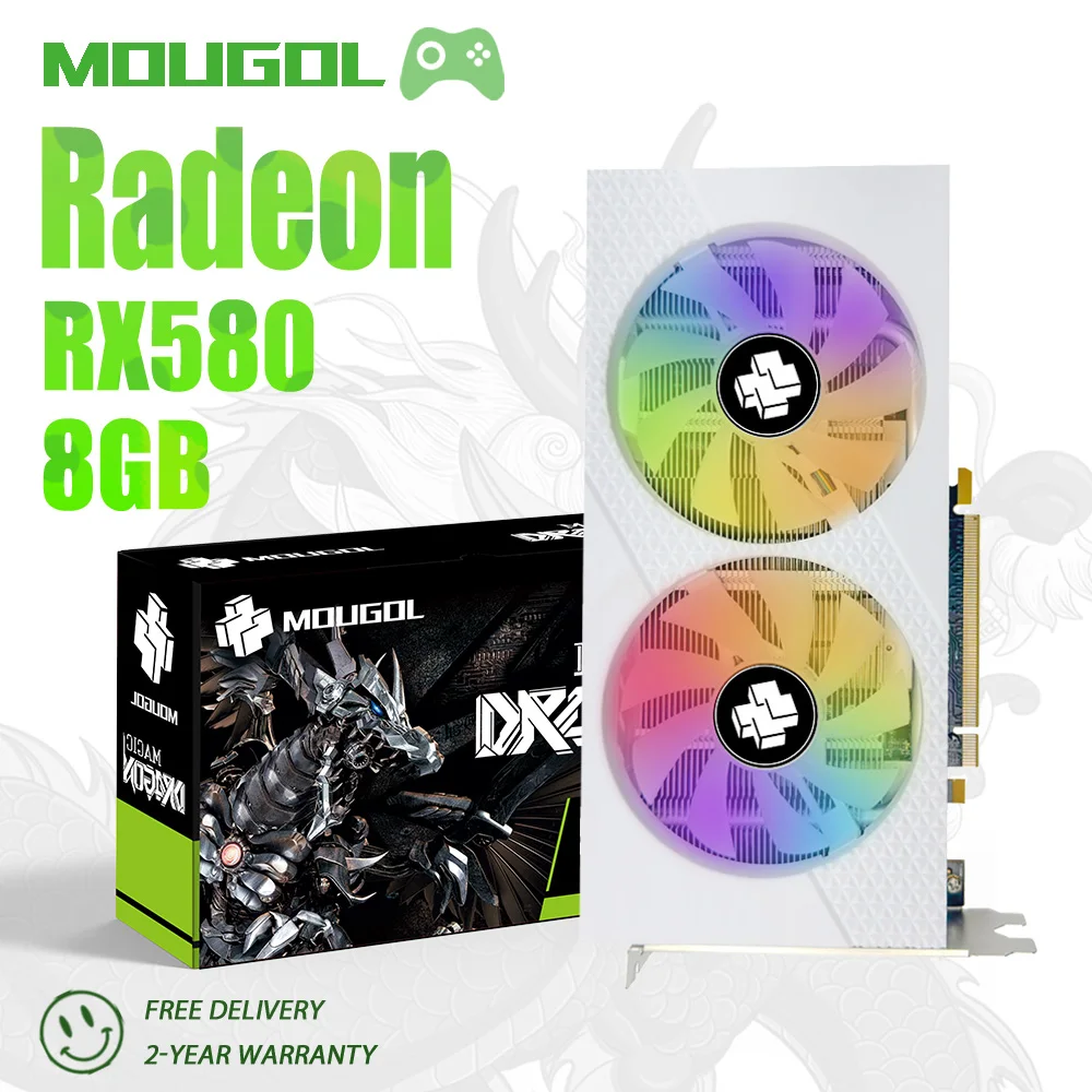 MOUGOL AMD Radeon RX580 8g graphics card GDDR5 memory video game PCIE3.0X16 DVI DP is suitable for desktop computer video cards