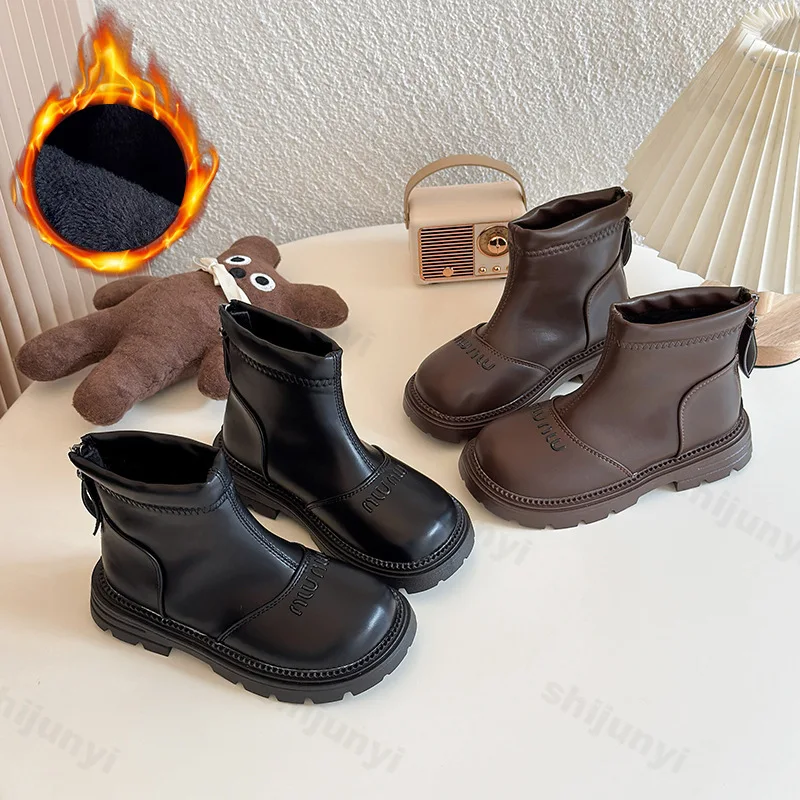 

Туфли принцессы для девочек, осень 2024, удобные нескользящие детские полусапожки на молнии, модные британские ботильоны из искусственной кожи