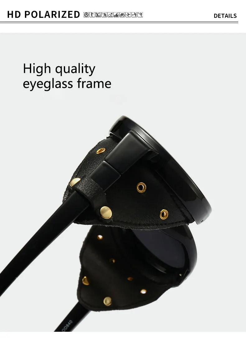 BOYSEEN Steam Punk Oval Winddicht Goggle Polarisierte Sonnenbrille Männer Frauen Fashion Shades Vintage Brille Brillen UV400 – Detail 15