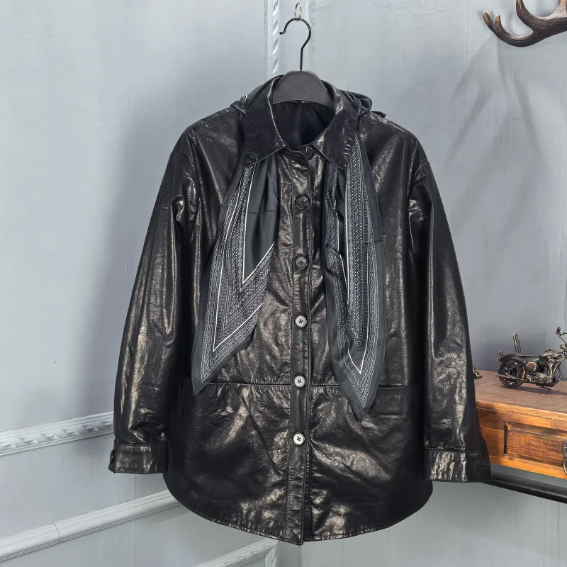 

Модная женская свободная длинная куртка из вощеной коровьей кожи Haining, весна 2026, премиум-класс, молодежная, с длинными рукавами, кожаная