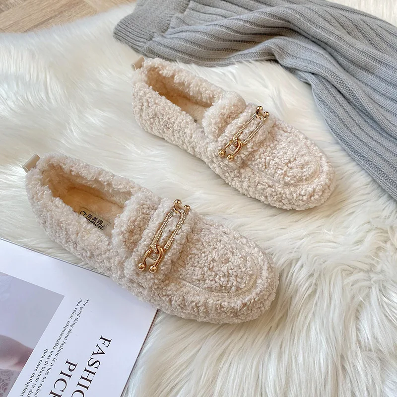 Mao Mao Shoes New Spring and Autumn Fashion Thick Soled Outskirt Lamb Wool Women Shoes One Step Stepping Large Bean Cotton Shoes