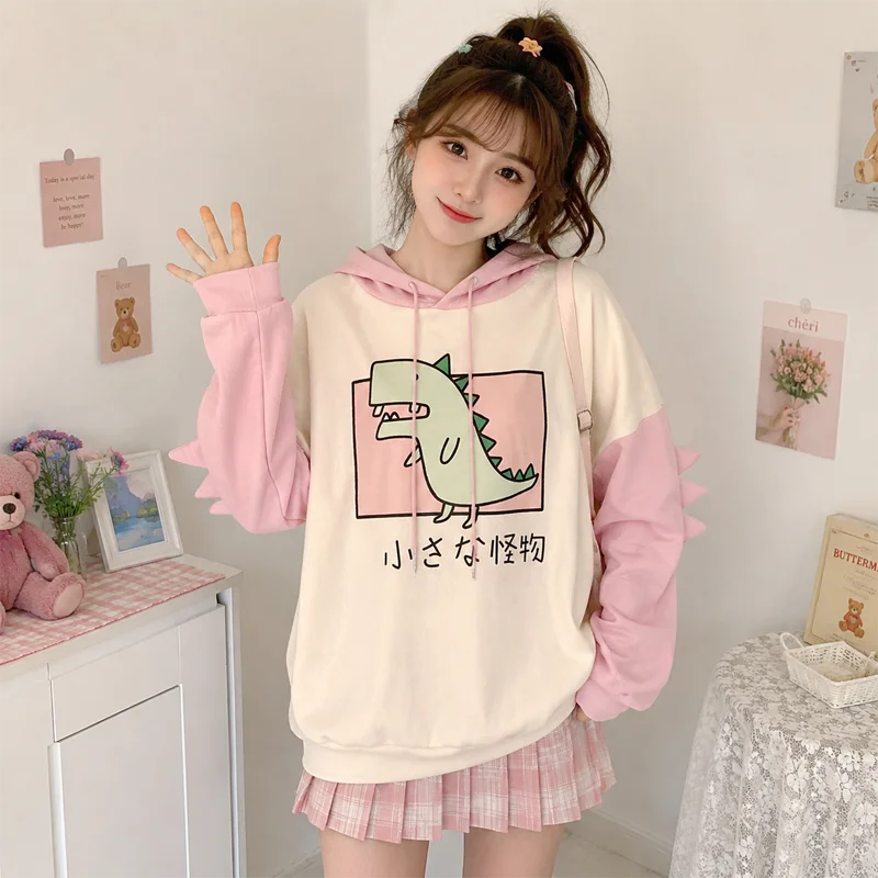 Niedlicher Dinosaurier-Hoodie mit Cartoon-Grafik, Pullover-Sweatshirt, Langarm, Oversized, Casual Y2K Streetwear Kapuzenpullover – Detail 11