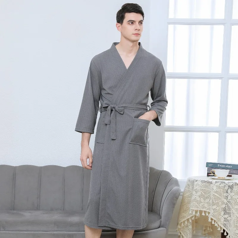New American-Style Couple's Waffle Bathrobe, Spring and Summer Sweat-Steaming Robe, Women's Quick-Dry and Absorbent Bathrobe