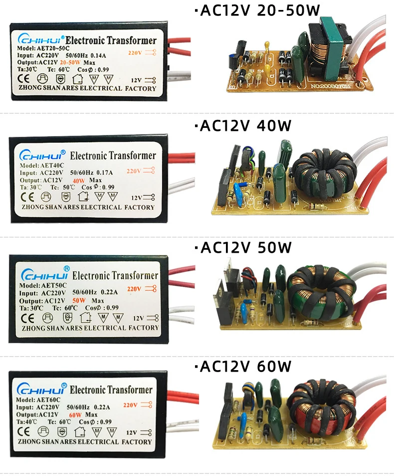 AC 220V to AC 12V Electronic Transformer 20W 60W 80W 105W 120W 160W 180W 200W 250W for Halogen Light Crystal Lamp G4 Light Beads