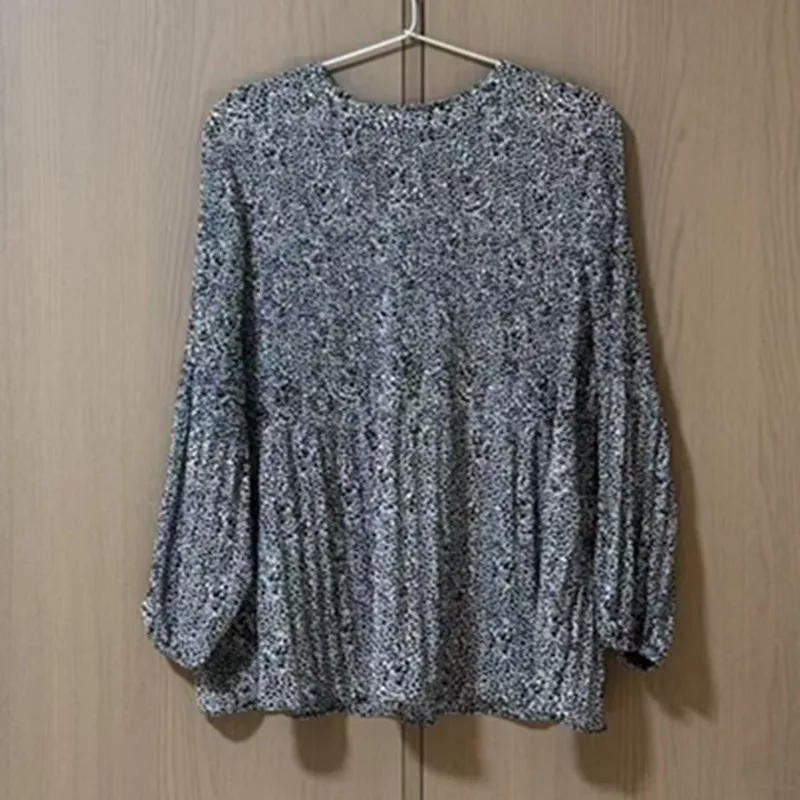 

Плиссированный длинный све в стиле ретро с цветочным принтом, круглый шифоновый топ Ne, женский свободный крой для поездок на работу, теплая гарантия