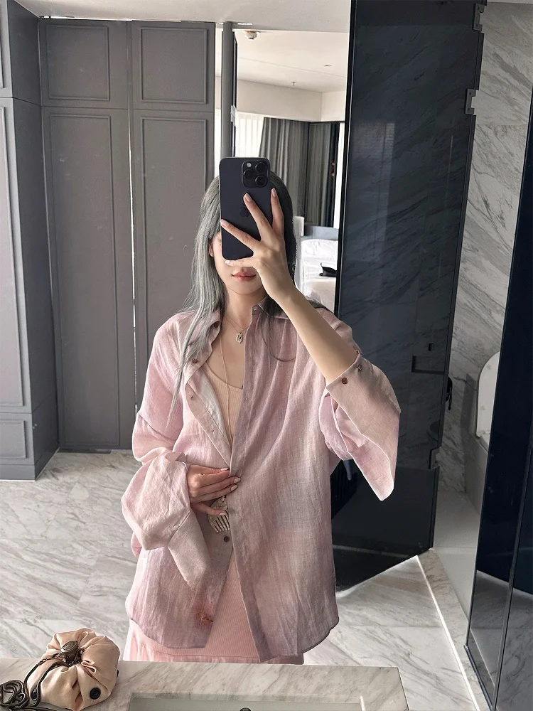 

Фланелевая рубашка оверсайз в полоску с 3D-рельефом ASMR00, из конопляной ткани, с длинным рукавом, отложным воротником, стандартной длины, на пуговицах